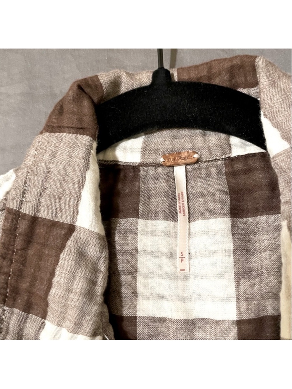 Free People Brown and White Plaid Button-Down Shirt - Picture 7 of 9